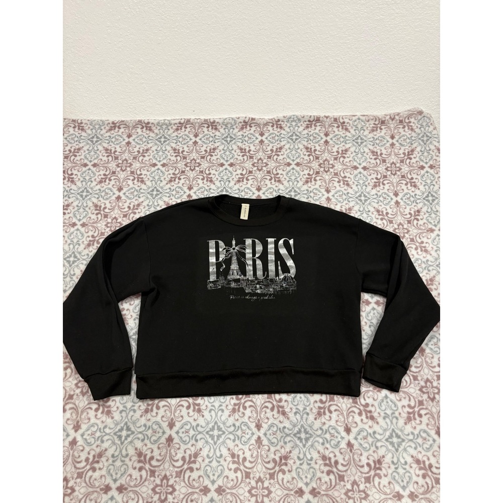 M.Fasis Black Paris Eiffel Tower Silver Foil Graphic Sweatshirt Size M